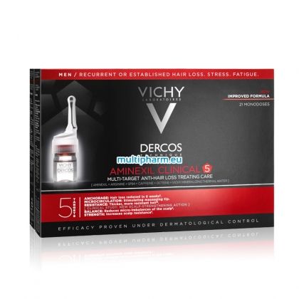Vichy Dercos Aminexil Clinical 5 / Виши Деркос Аминексил Клиникъл 5 Третираща грижа против косопад за мъже 21 дози